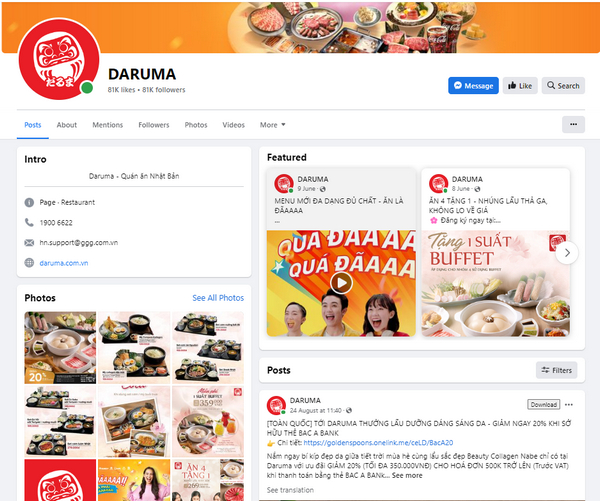 Fanpage Facebook của Daruma 