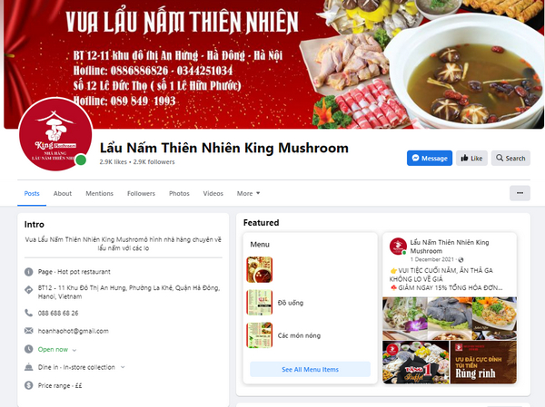 Fanpage Facebook của King Mushroom