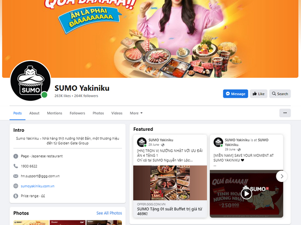 Fanpage Facebook của Sumo BBQ 