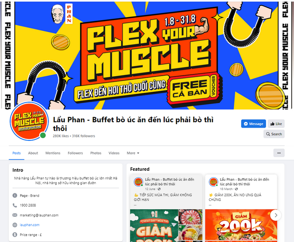 Fanpage Facebook của nhà hàng lẩu Phan