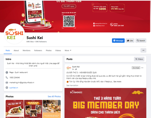 Fanpage Facebook của Sushi Kei 