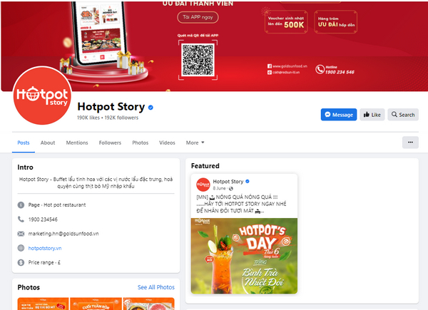 Fanpage Facebook của lẩu hotpot story 