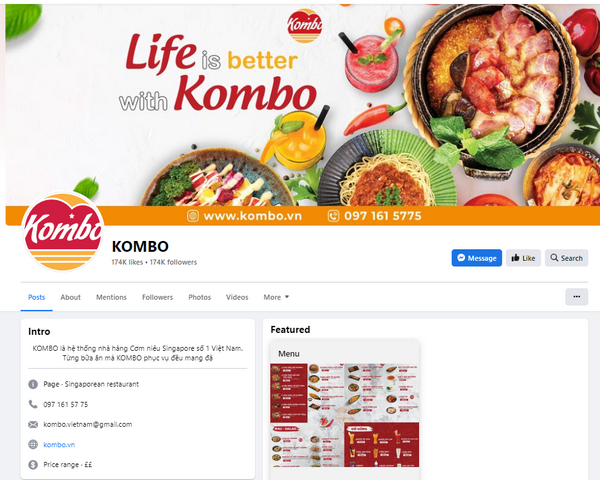 Fanpage Facebook của KOMBO 