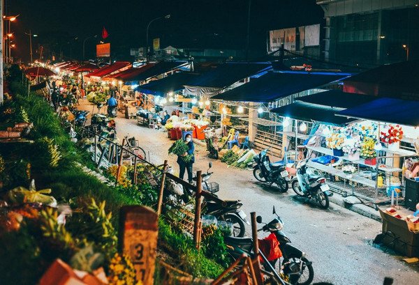 Hình ảnh chợ hoa Quảng Bá về đêm Hà Nội 