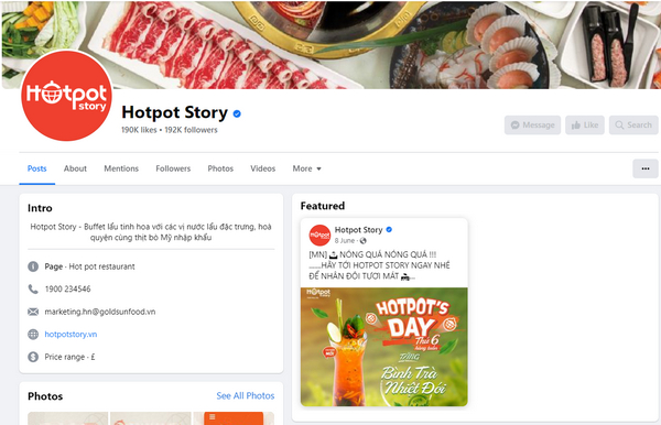 Fanpage facebook của quán Hotpot Story