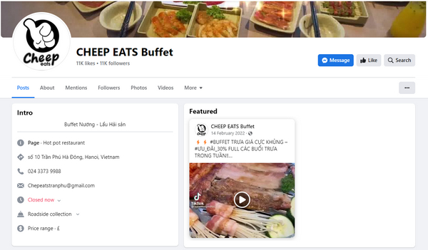 Fanpage Facebook của Cheep Eats