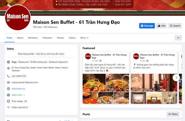 Fanpage Facebook quán Maison Sen Buffet