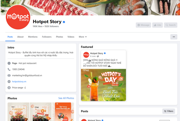 Fanpage Facebook của Hotpot Story 