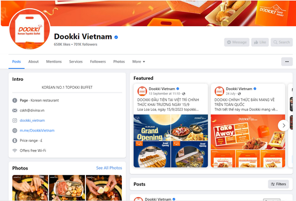 Fanpage Facebook của Dookki 