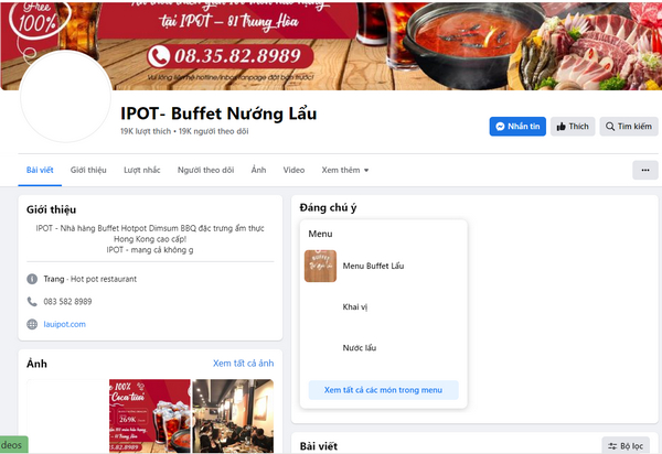 Fanpage Facebook của nhà hàng IPOT