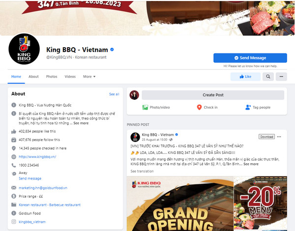 Fanpage Facebook của King BBQ