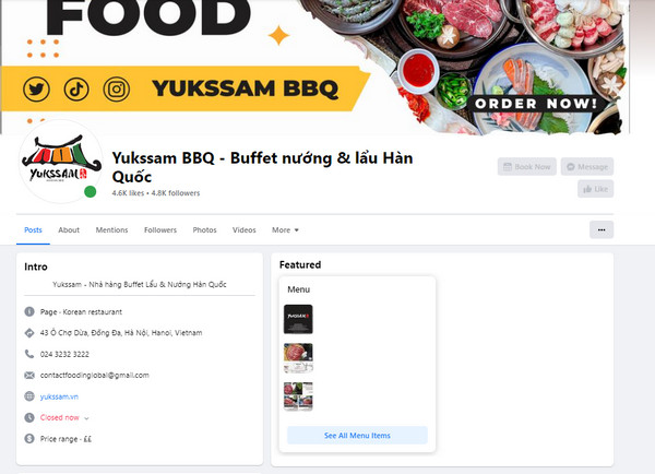 Fanpage Facebook của Yukssam BBQ
