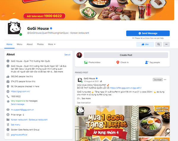 Fanpage Facebook của Gogi House