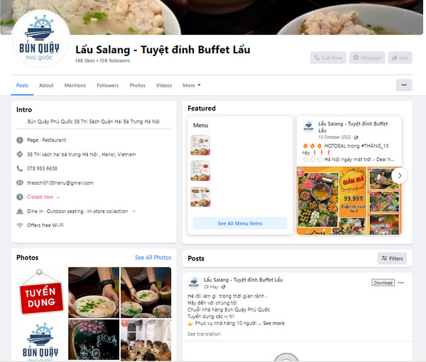 Fanpage Facebook của Lẩu Salang