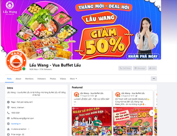 Fanpage Facebook của Lẩu Wang 