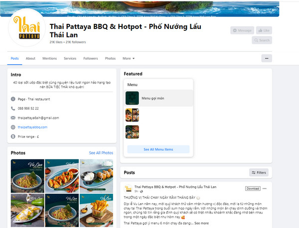 Fanpage Facebook của Thái Pattaya - BBQ & Hotpot