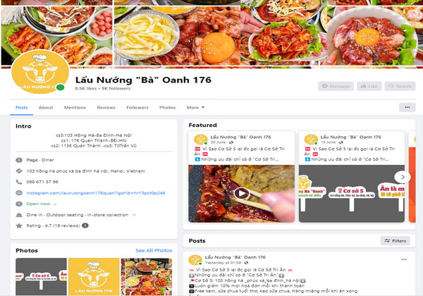 Fanpage facebook của Oanh Quán