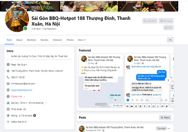 Fanpage Facebook của Lẩu – Nướng không khói Sài Gòn
