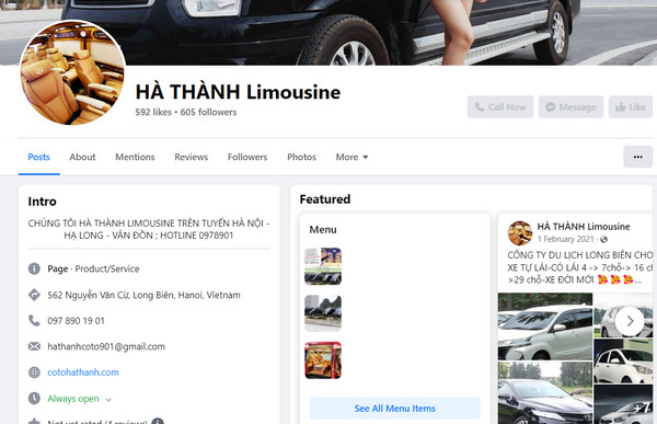 Fanpage Facebook của Công ty TNHH PT du lịch Long Biên