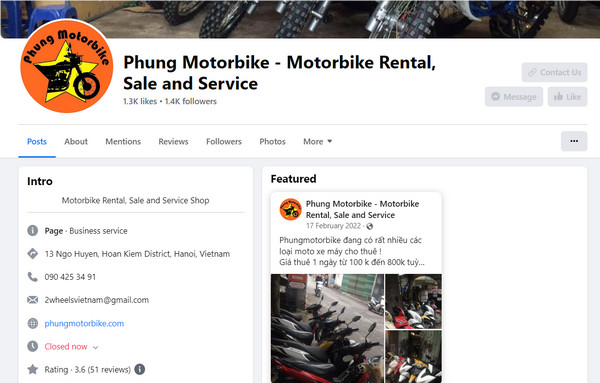 Fanpage Facebook của Phùng motorbike