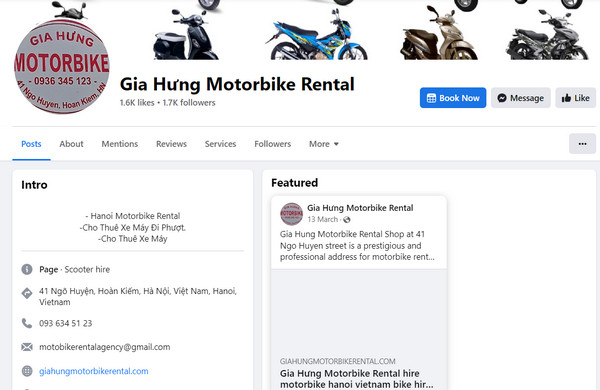 Fanpage Facebook của Gia Hưng motorbike retail