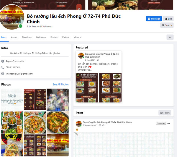 Fanpage facebook quán Phong Ớ