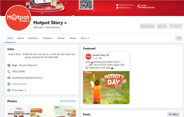 Fanpage Facebook của quán Hotpot Story