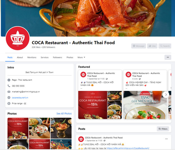 Fanpage facebook của Coca Restaurant 
