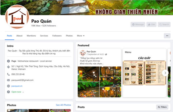 Fanpage facebook của Pao Quán 