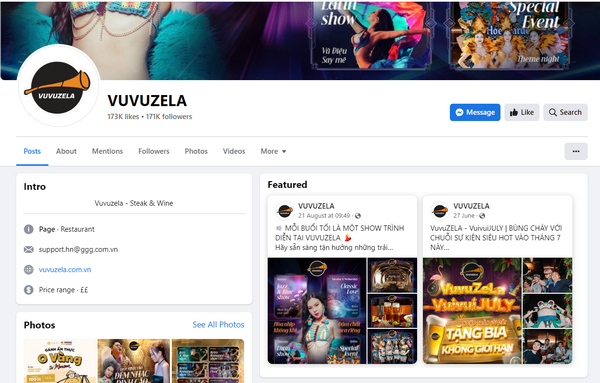Fanpage facebook của quán Vuvuzela Trần Thái Tông 