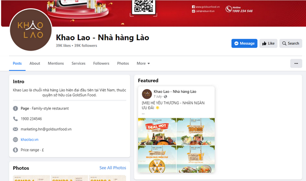 Fanpage facebook của Khao Lao