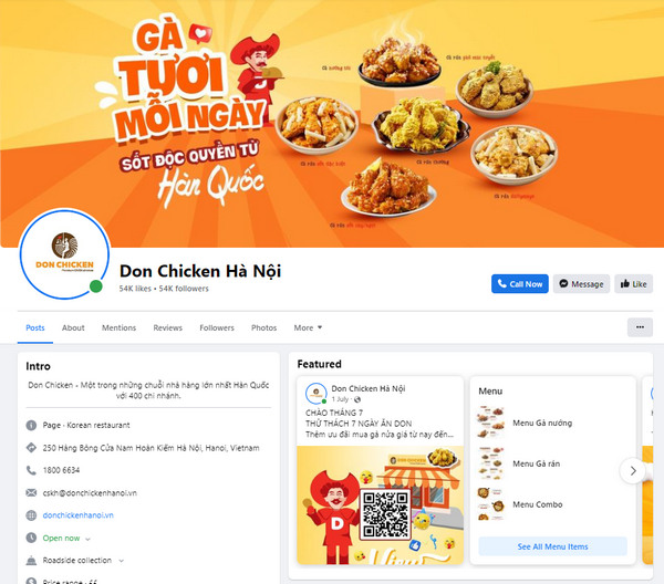 Fanpage Facebook của Don Chicken
