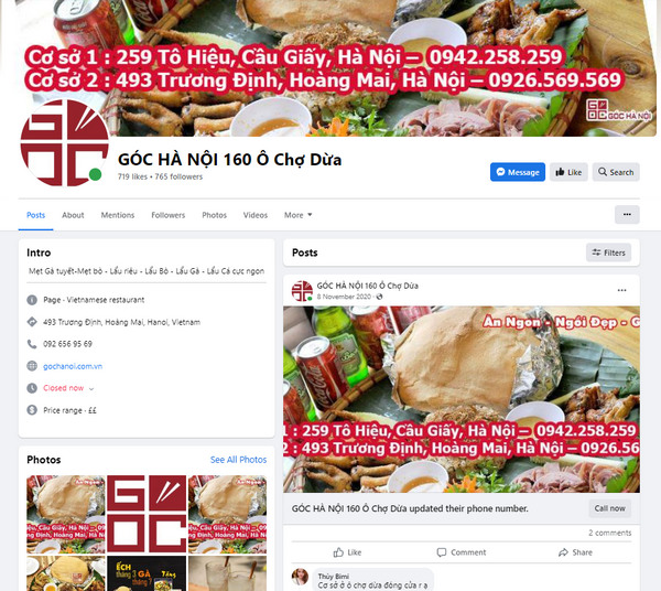Fanpage Facebook của Góc Hà Nội 