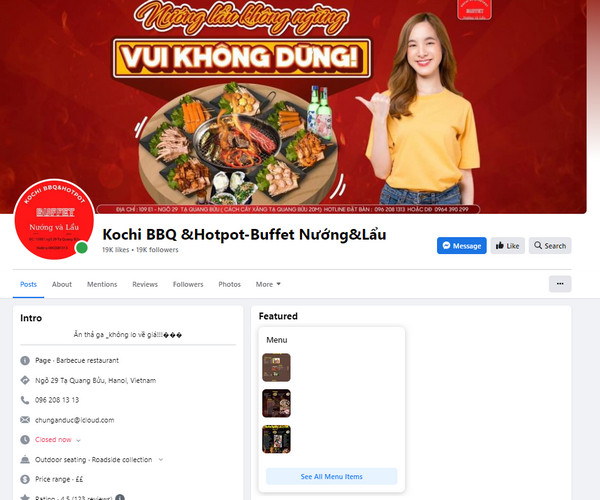 Fanpage Facebook Kochi BBQ & Hotpot