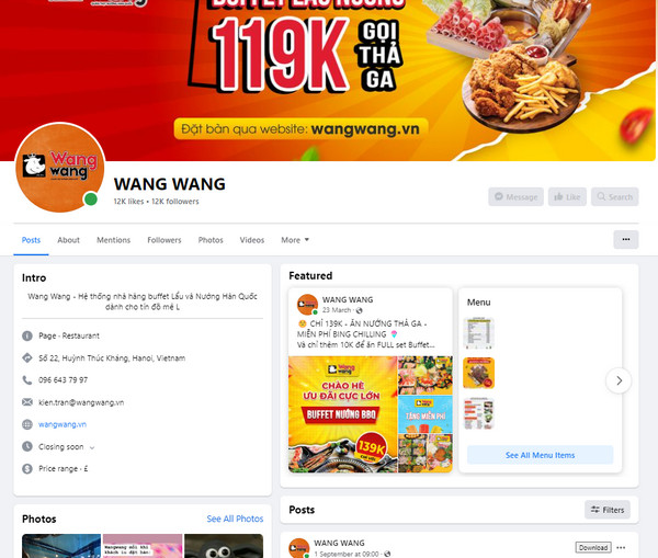 Fanpage Facebook của Wang Wang