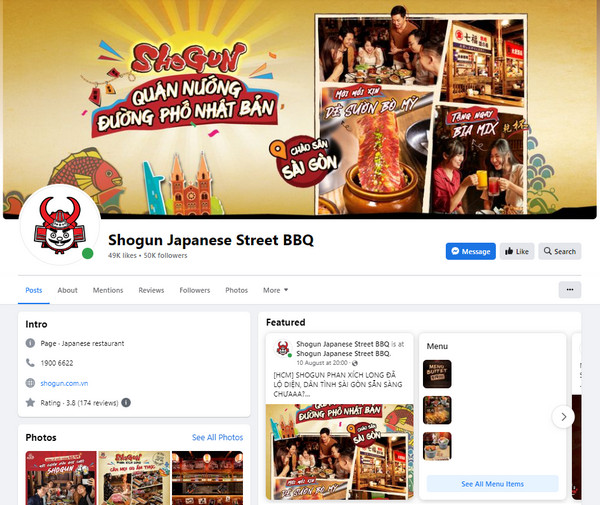 Fanpage Facebook của Shogun Japanese Street BBQ