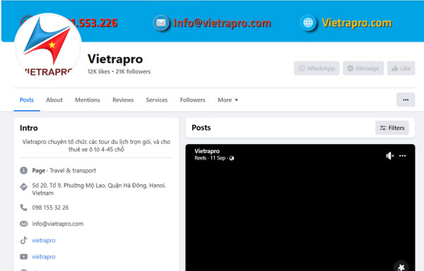 Fanpage Facebook của Công ty Vietrapro