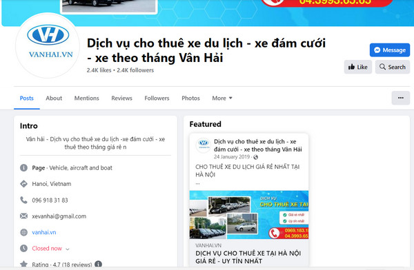 Fanpage Facebook của Công Ty Vân Hải