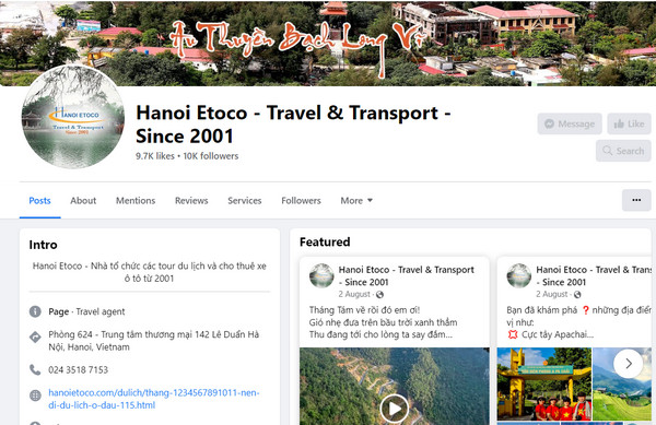 Fanpage Facebook của Công ty Hanoi Etoco 