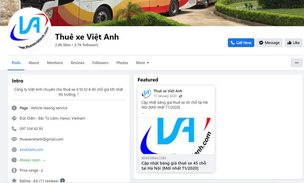 Fanpage Facebook của công ty Việt Anh 