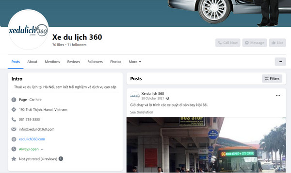 Fanpage Facebook của công ty Du lịch 360