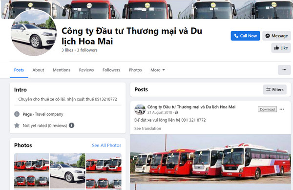 Fanpage Facebook của công ty đầu tư thương mại & du lịch Hoa Mai