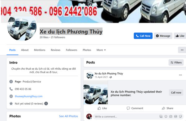 Fanpage Facebook của Công ty Phương Thủy