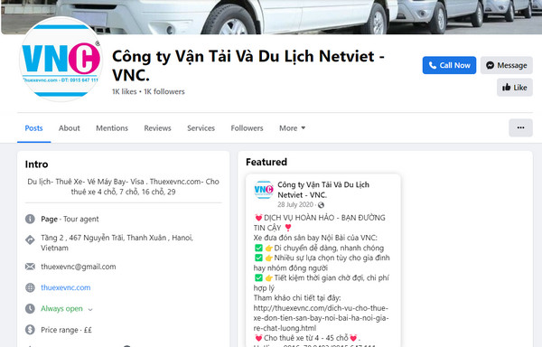 Fanpage Facebook của Công ty Netviet –VNC