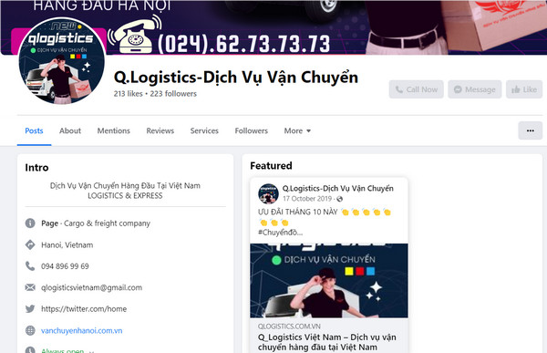 Fanpage Facebook của Q - Logistics Việt Nam 