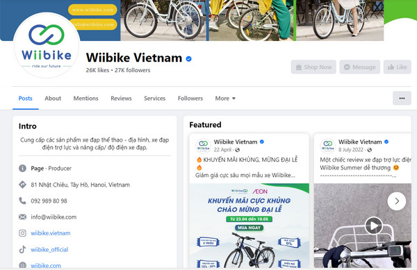 Fanpage Facebook của Wiibike Việt Nam