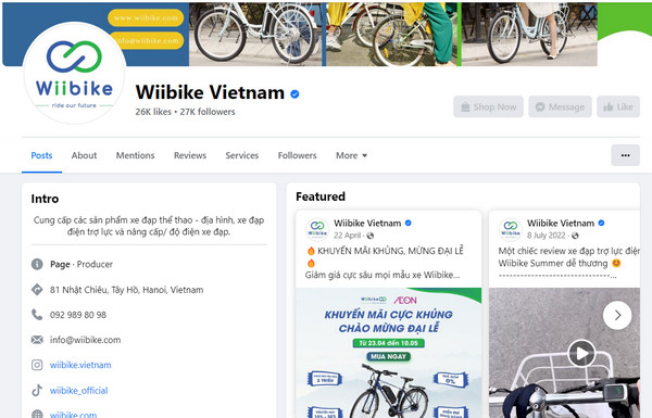 Fanpage Facebook của Wiibike Hà Nội 