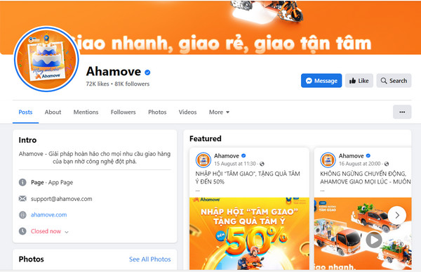 Fanpage Facebook của Ahamove