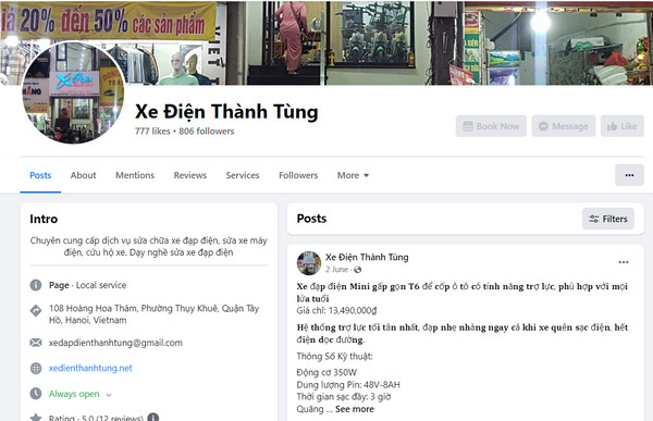 Fanpage Facebook của xe điện Thanh Tùng