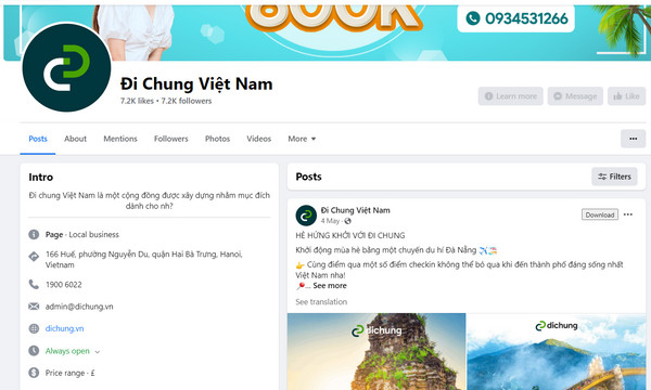 Fanpage Facebok của Công ty Đichung Việt Nam 